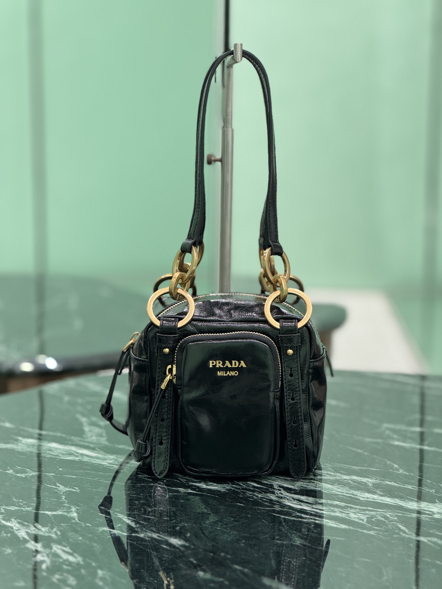 Prada 1BB137 Dangle Leather Top-handle Mini-bag Black