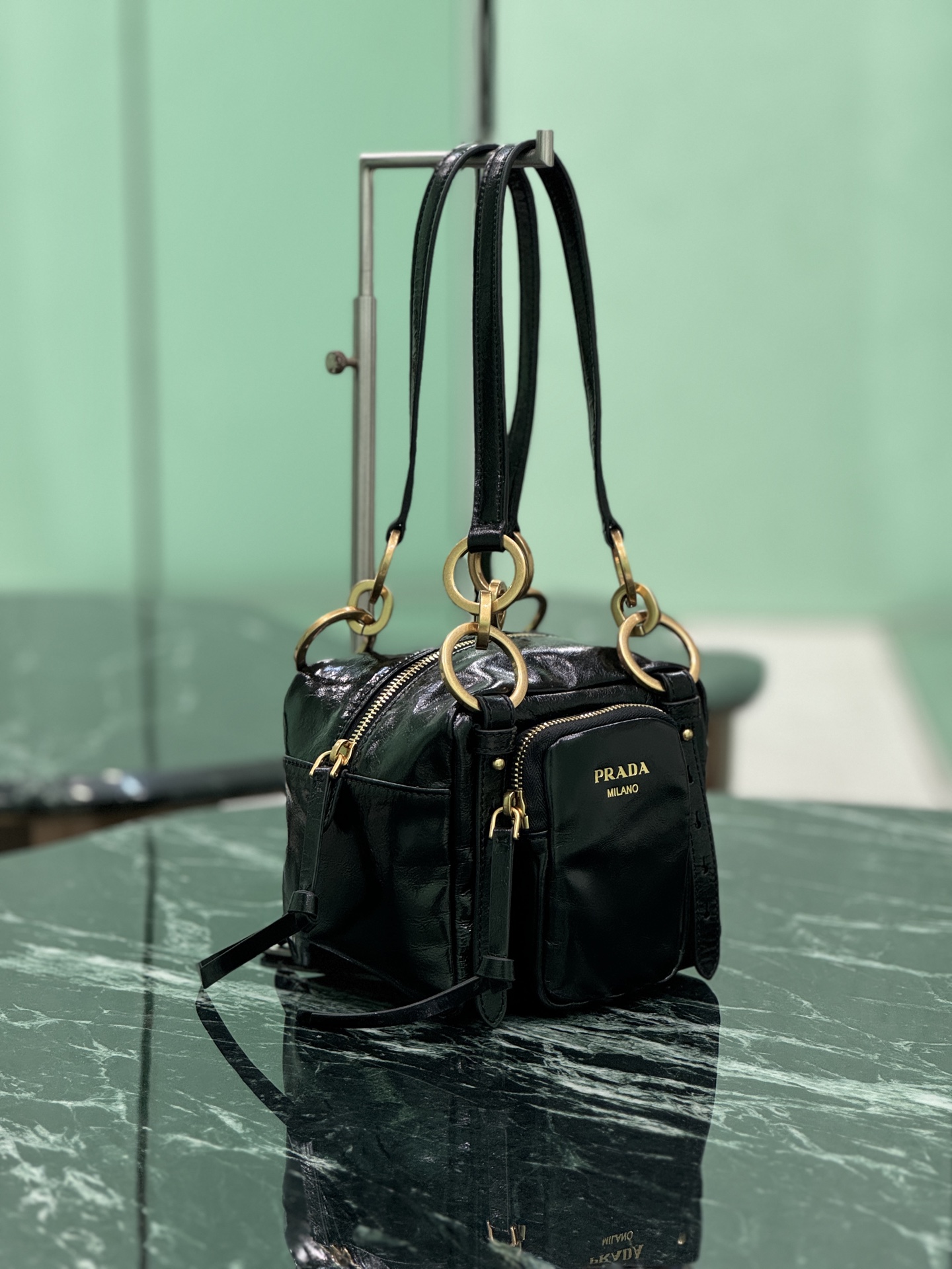Prada 1BB137 Dangle Leather Top-handle Mini-bag Black