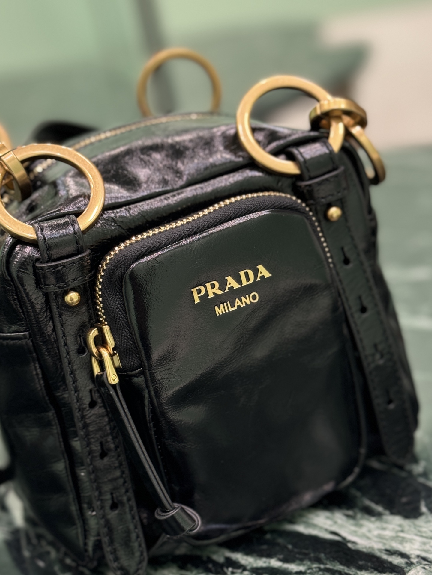Prada 1BB137 Dangle Leather Top-handle Mini-bag Black