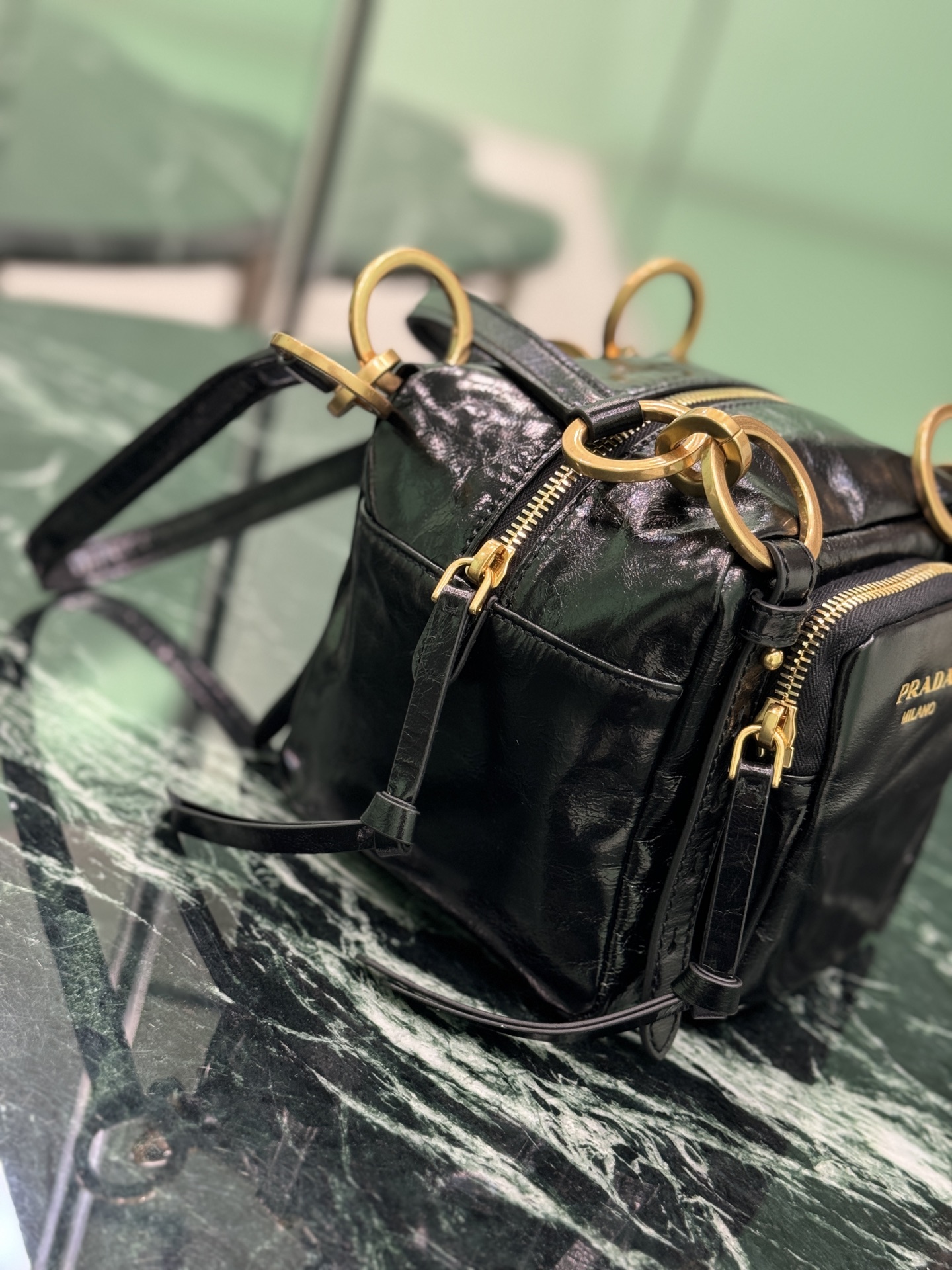 Prada 1BB137 Dangle Leather Top-handle Mini-bag Black