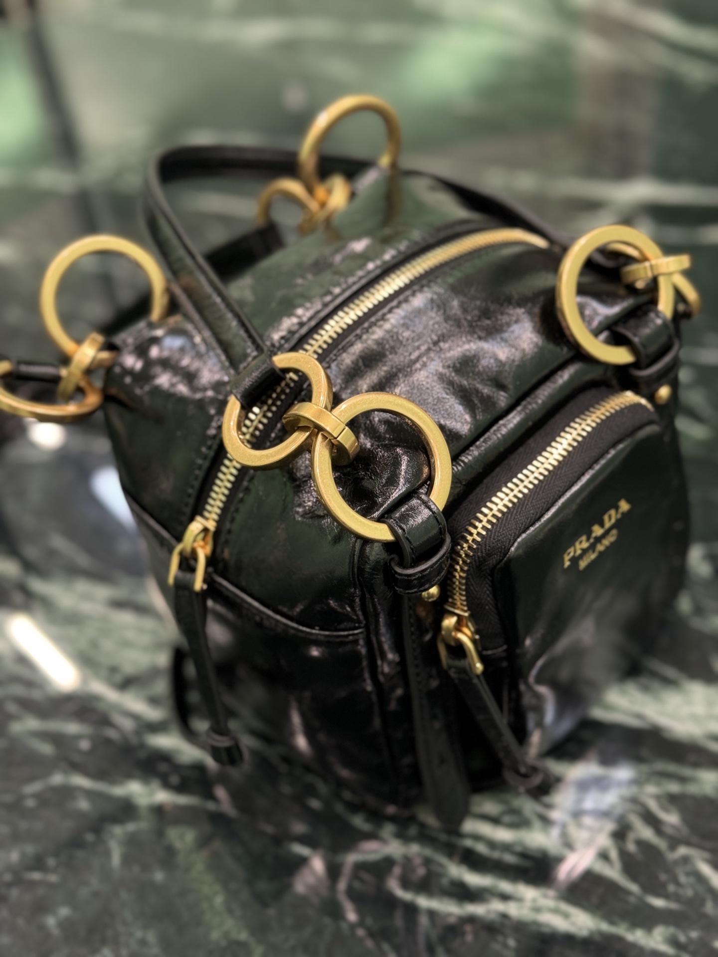 Prada 1BB137 Dangle Leather Top-handle Mini-bag Black