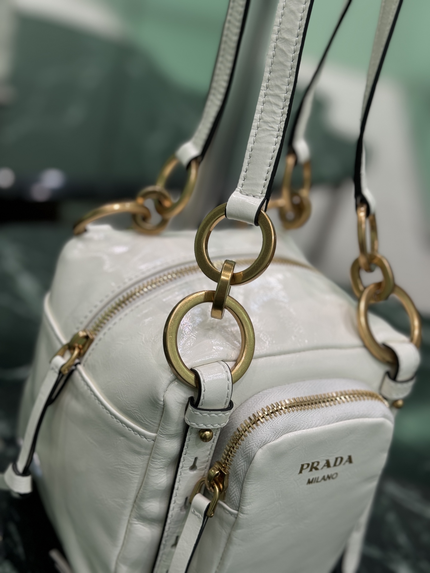 Prada 1BB137 Dangle Leather Top-handle Mini-bag White