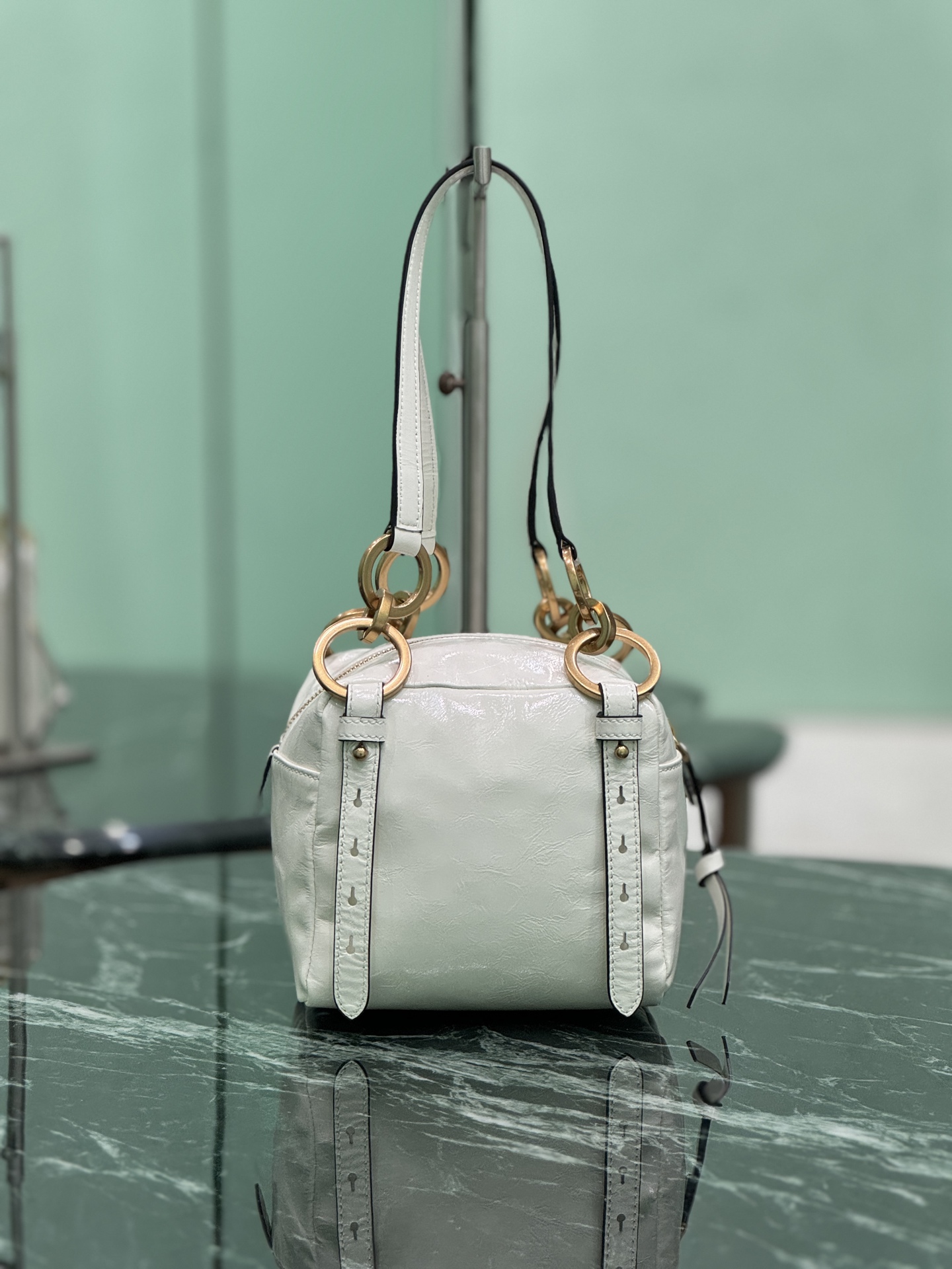 Prada 1BB137 Dangle Leather Top-handle Mini-bag White