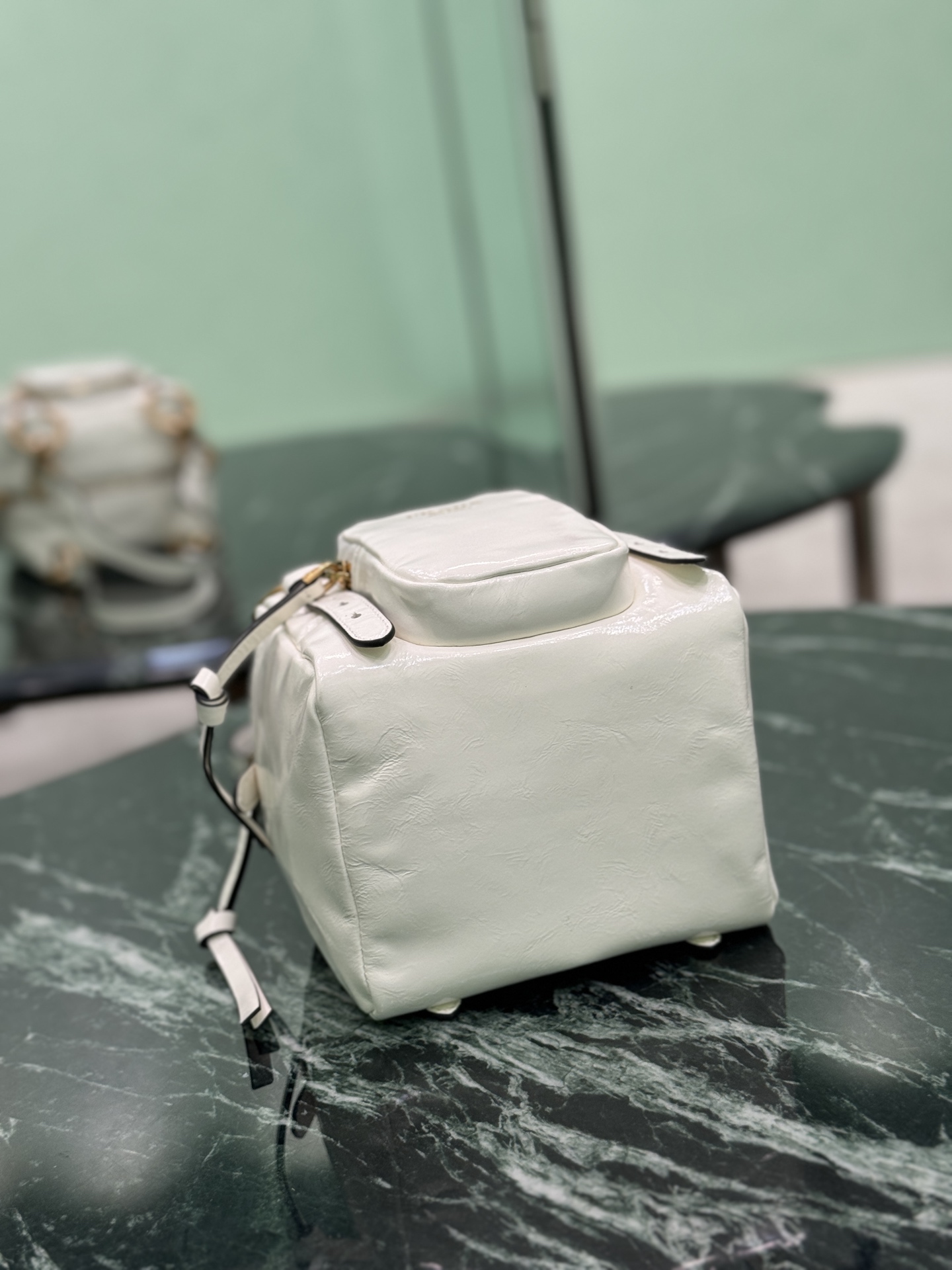 Prada 1BB137 Dangle Leather Top-handle Mini-bag White
