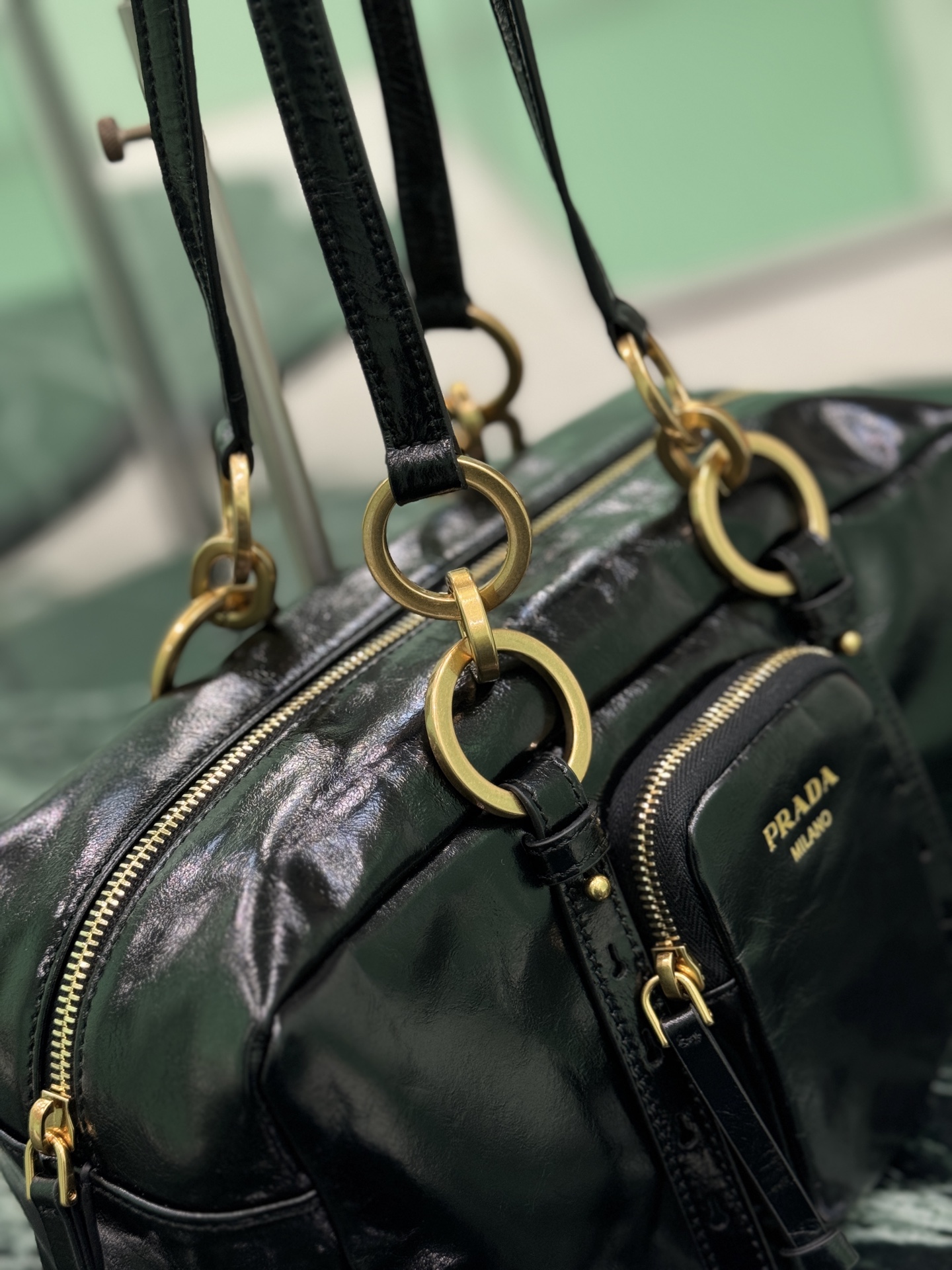 Prada 1BB138 Dangle Leather Top-handle Bag Black