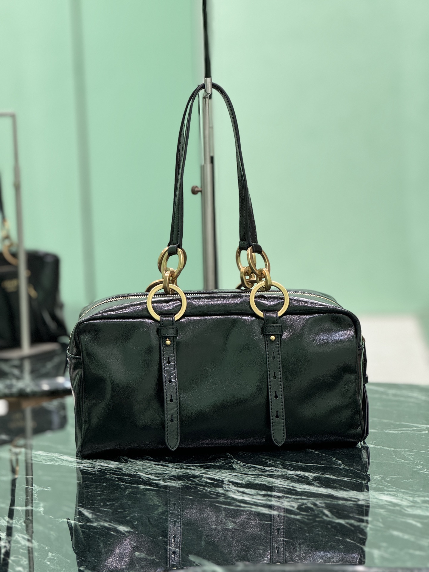 Prada 1BB138 Dangle Leather Top-handle Bag Black