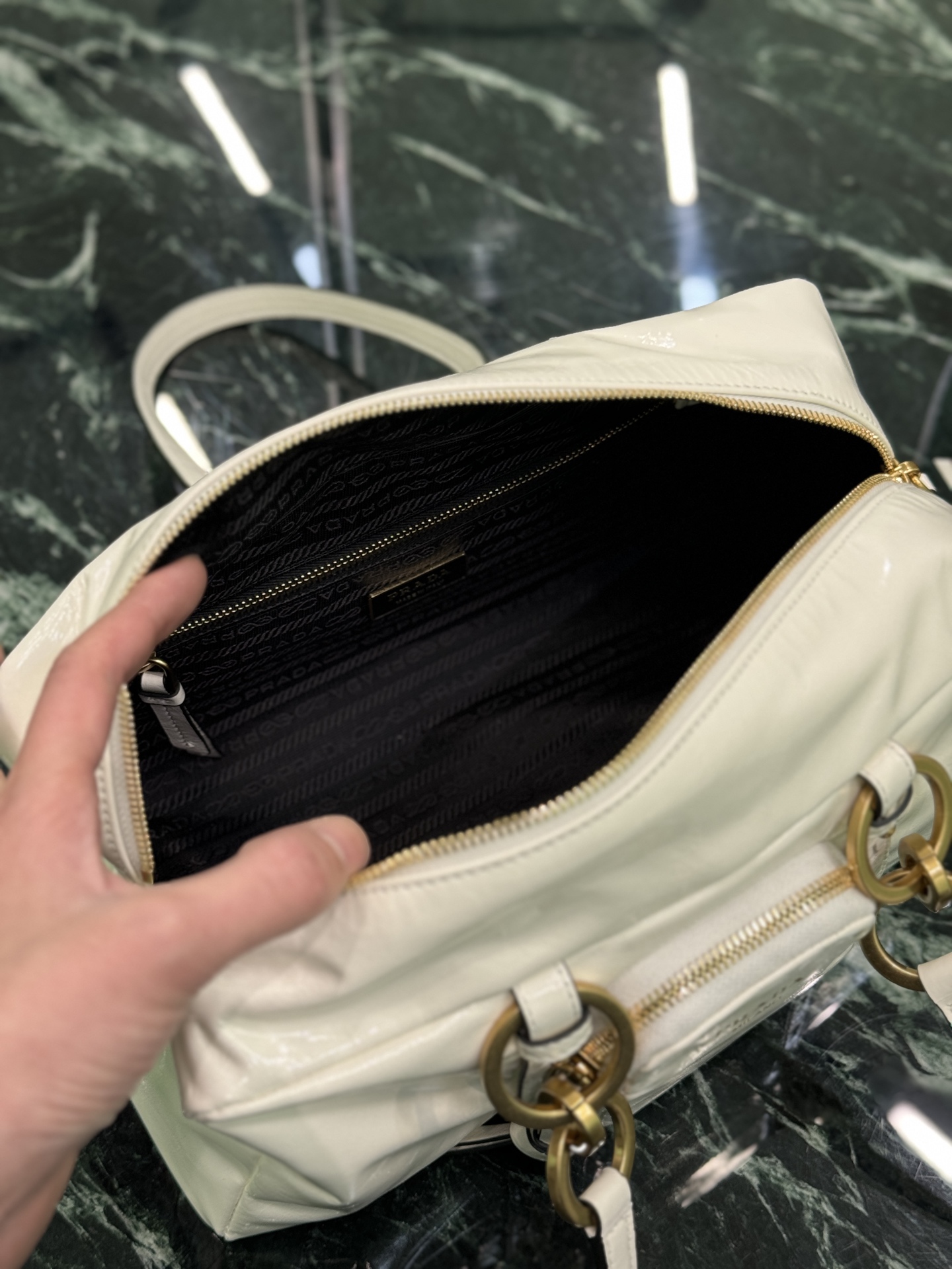 Prada 1BB138 Dangle Leather Top-handle Bag White