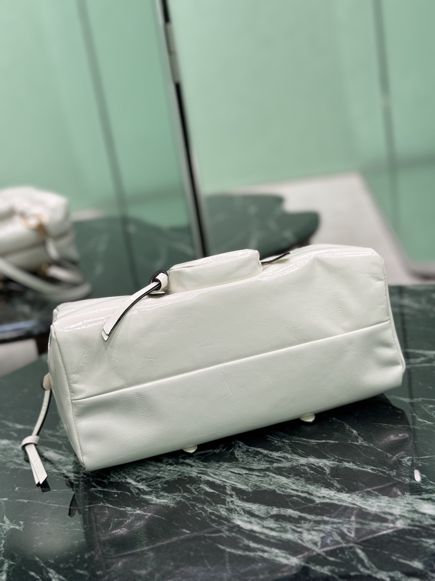 Prada 1BB138 Dangle Leather Top-handle Bag White