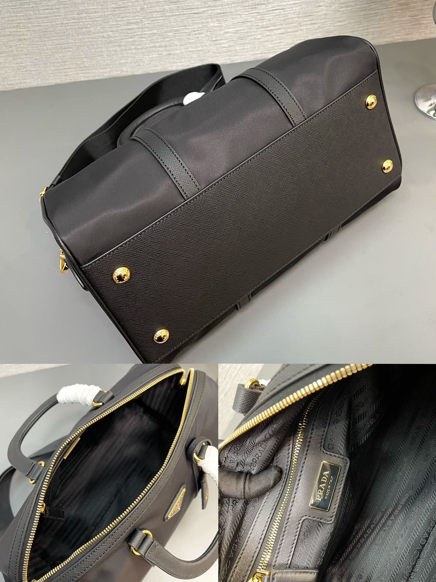 Prada 1BB233 Prada Re-Edition 1978 medium Re-Nylon and Saffiano leather top-handle bag Black