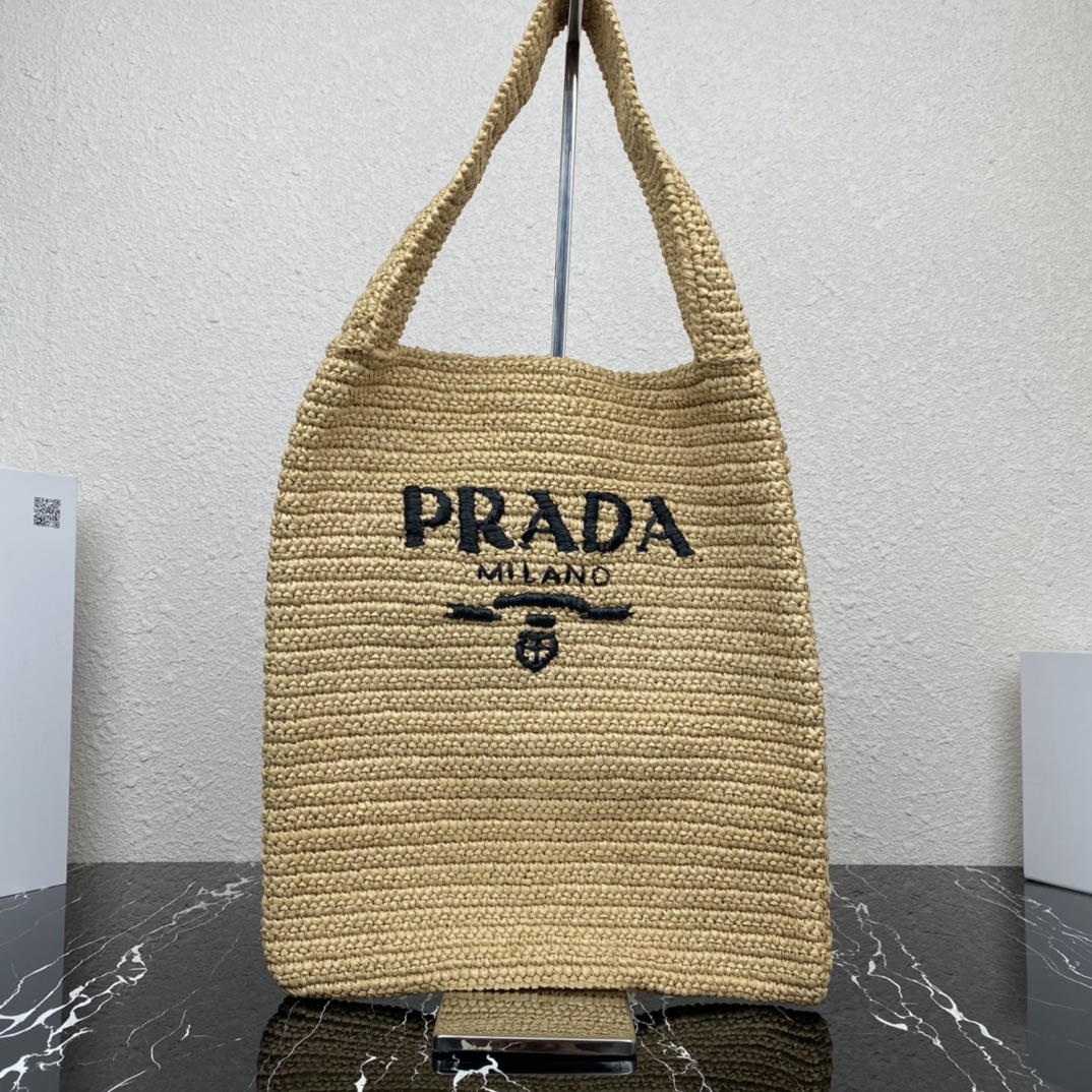 Prada 1BC182 Large Crochet Tote Bag Tan