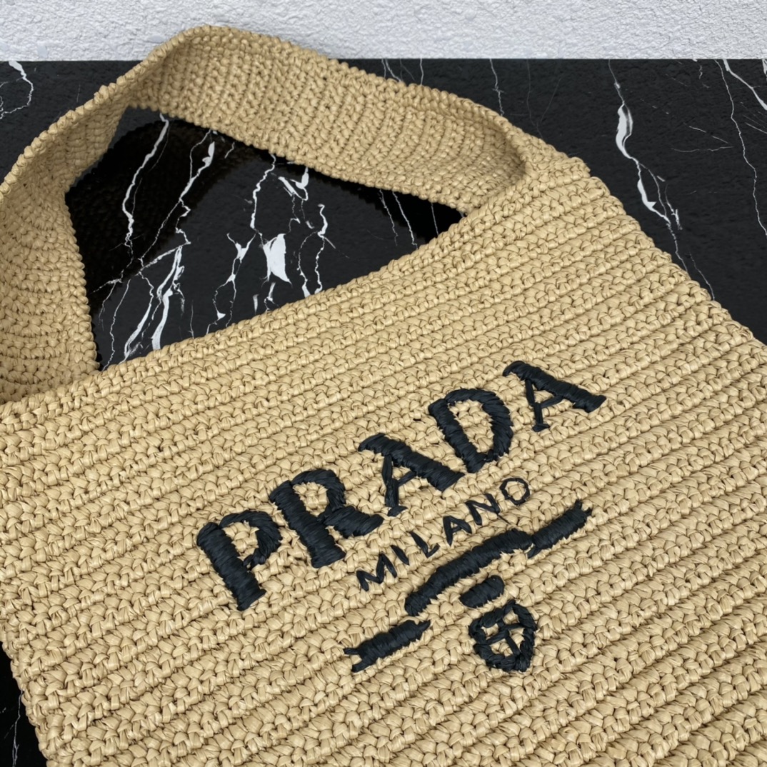 Prada 1BC182 Large Crochet Tote Bag Tan