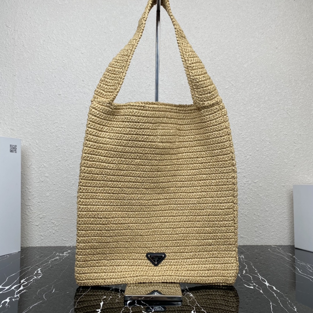 Prada 1BC182 Large Crochet Tote Bag Tan