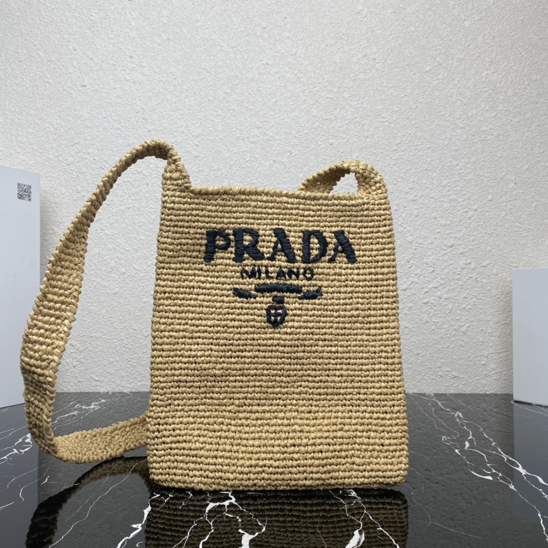 Prada 1BC182 Small Crochet Tote Bag Tan