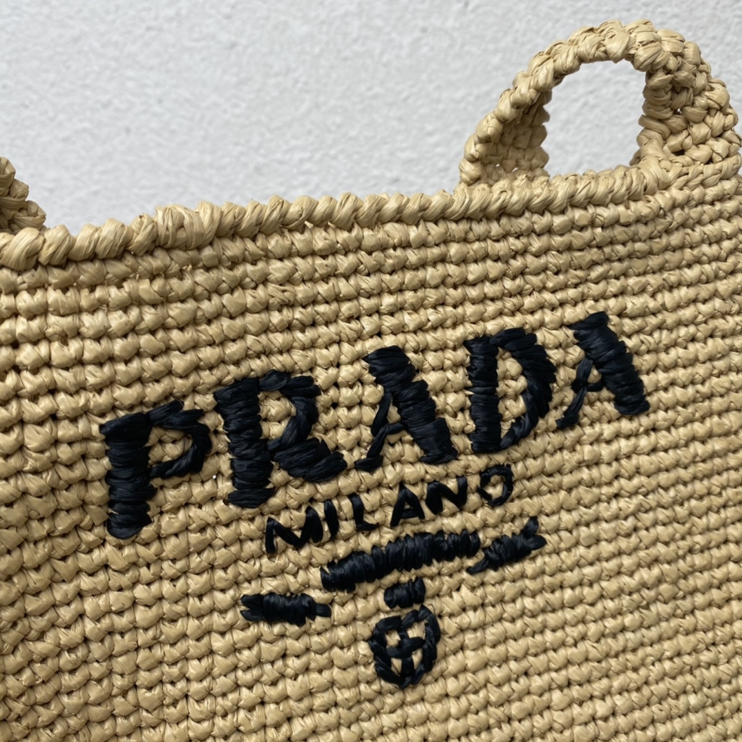 Prada 1BC182 Small Crochet Tote Bag Tan