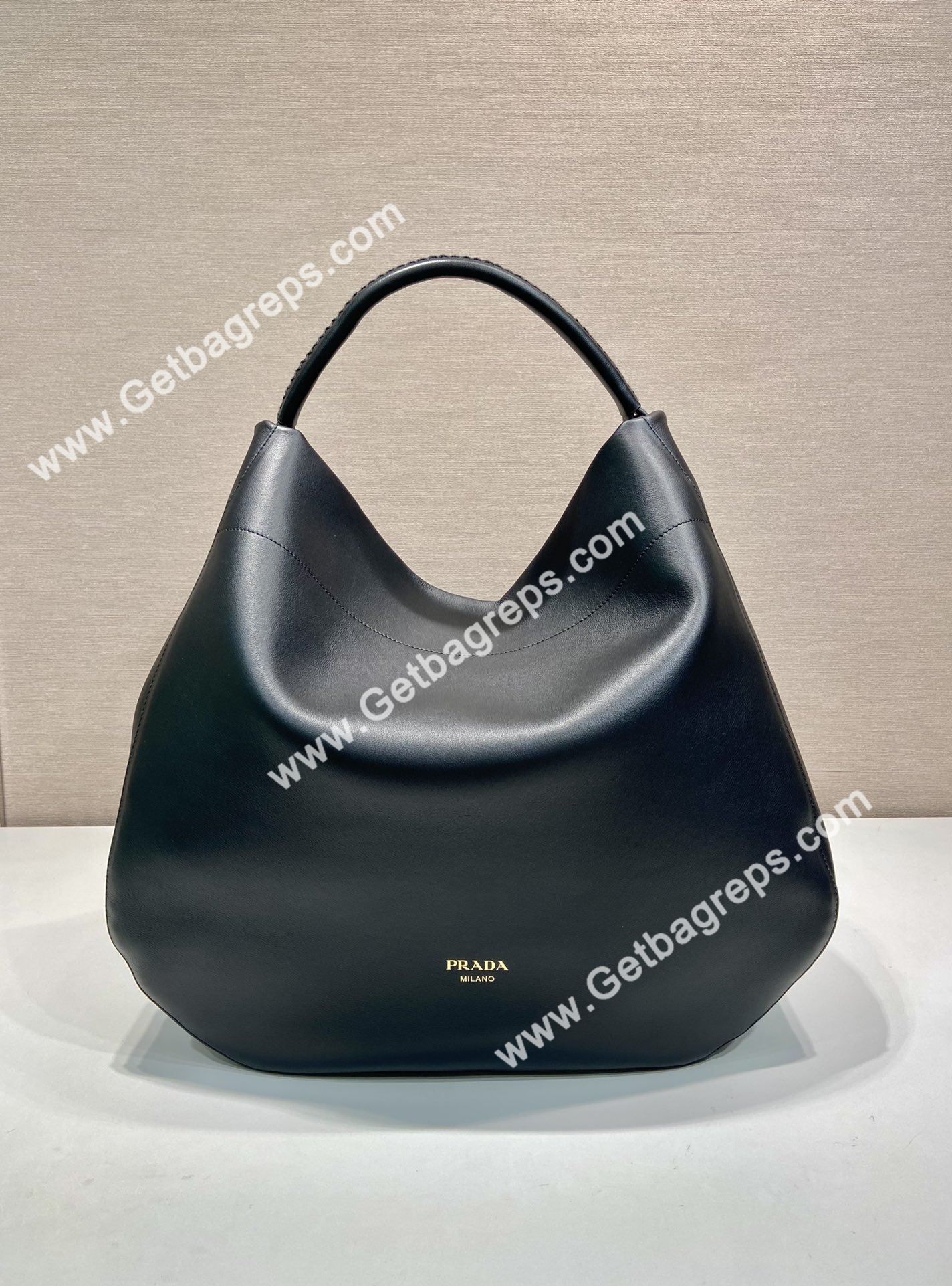 Prada 1BC219 Large Leather Shoulder Bag Black