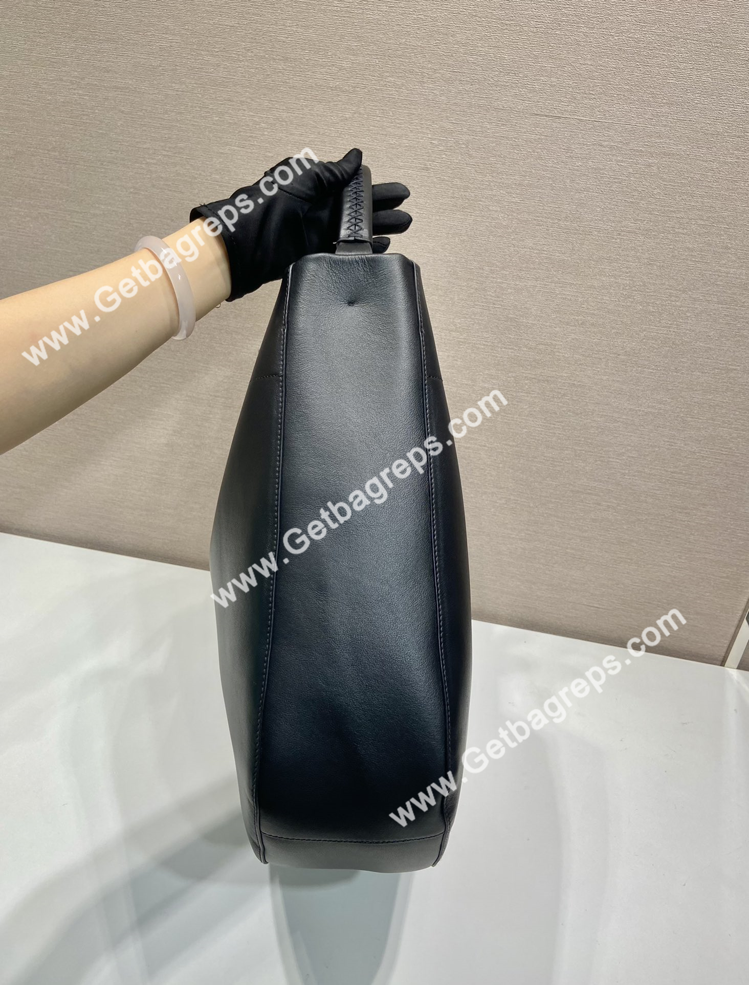 Prada 1BC219 Large Leather Shoulder Bag Black
