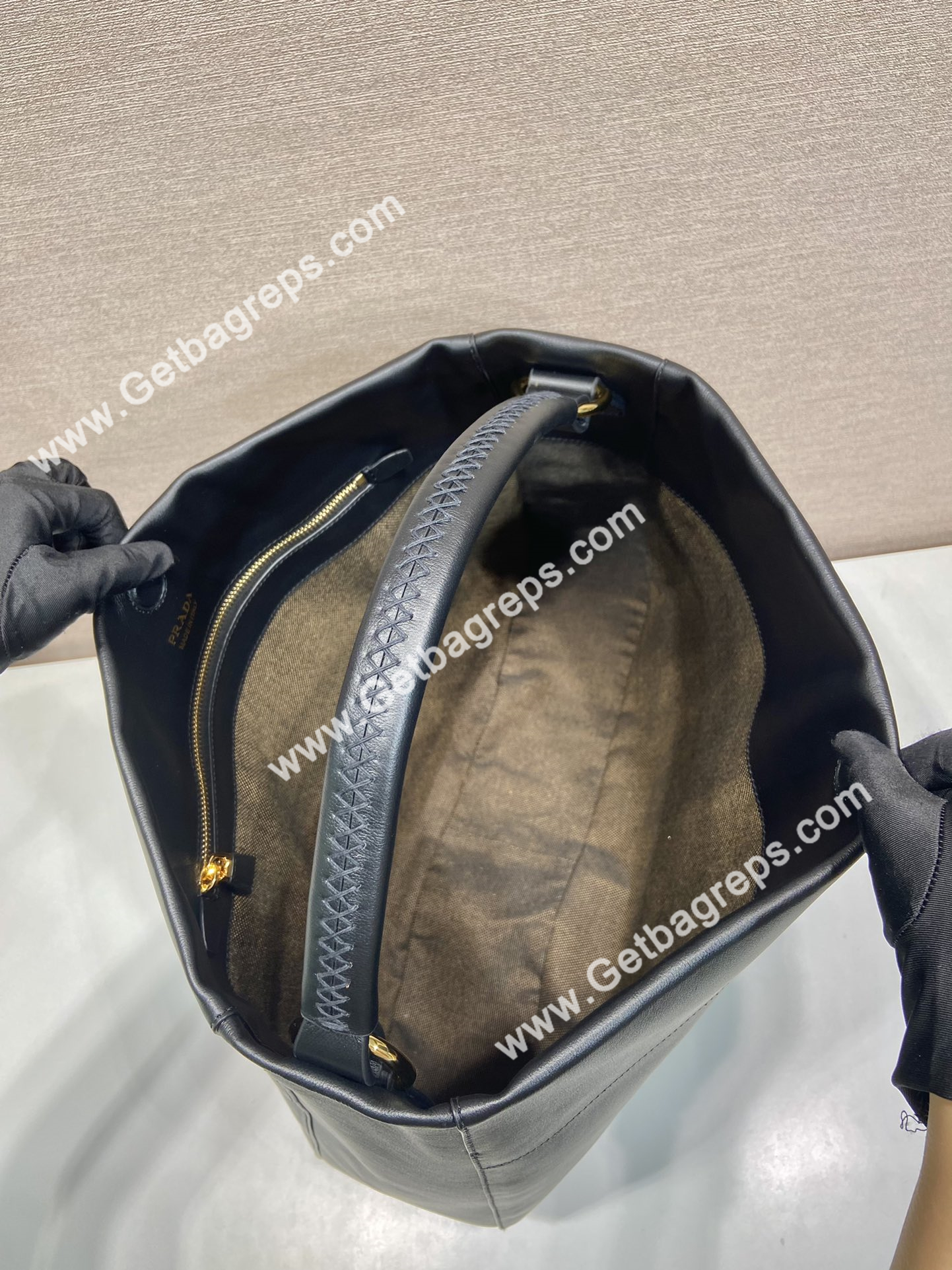 Prada 1BC219 Large Leather Shoulder Bag Black