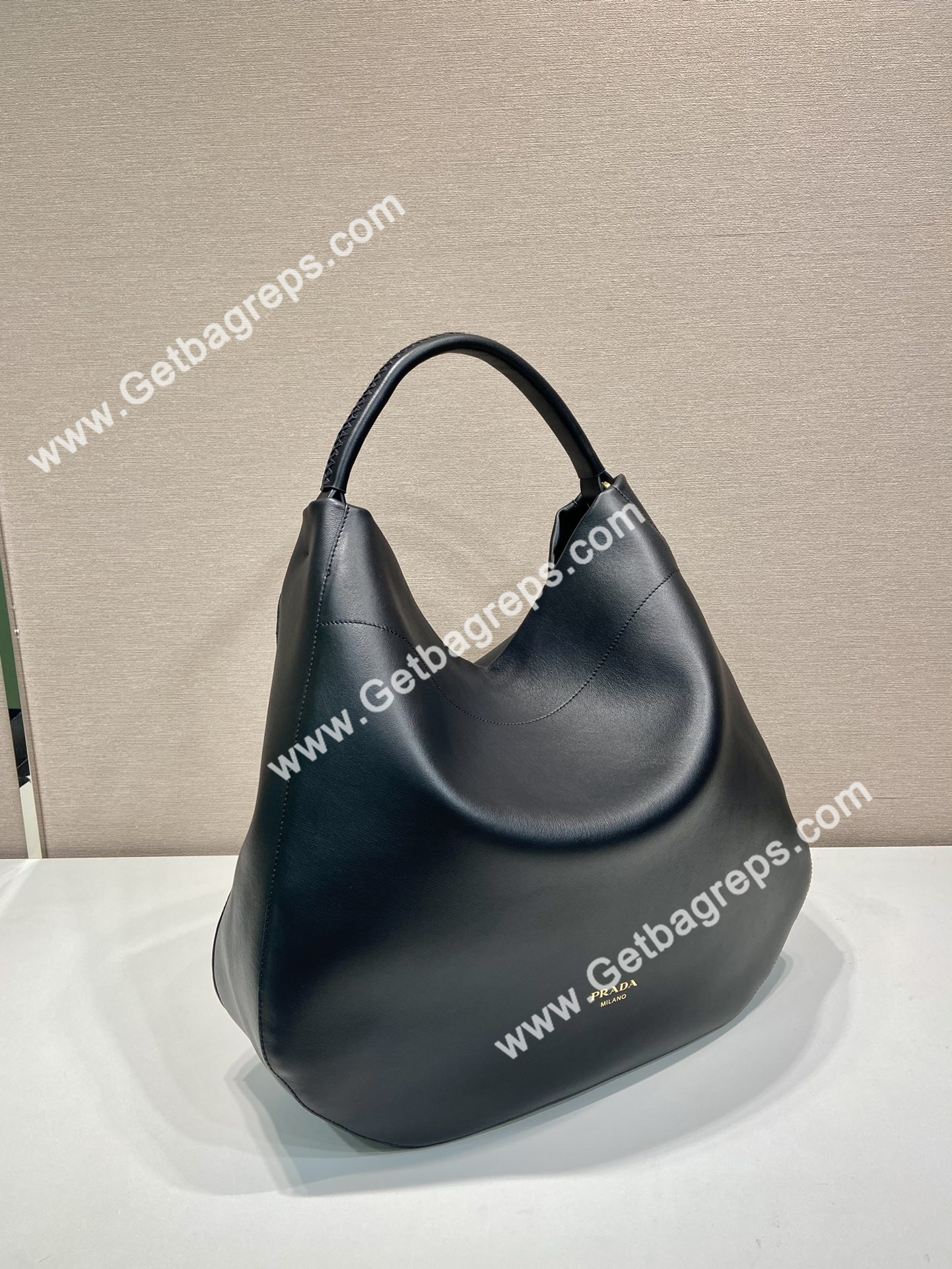 Prada 1BC219 Large Leather Shoulder Bag Black