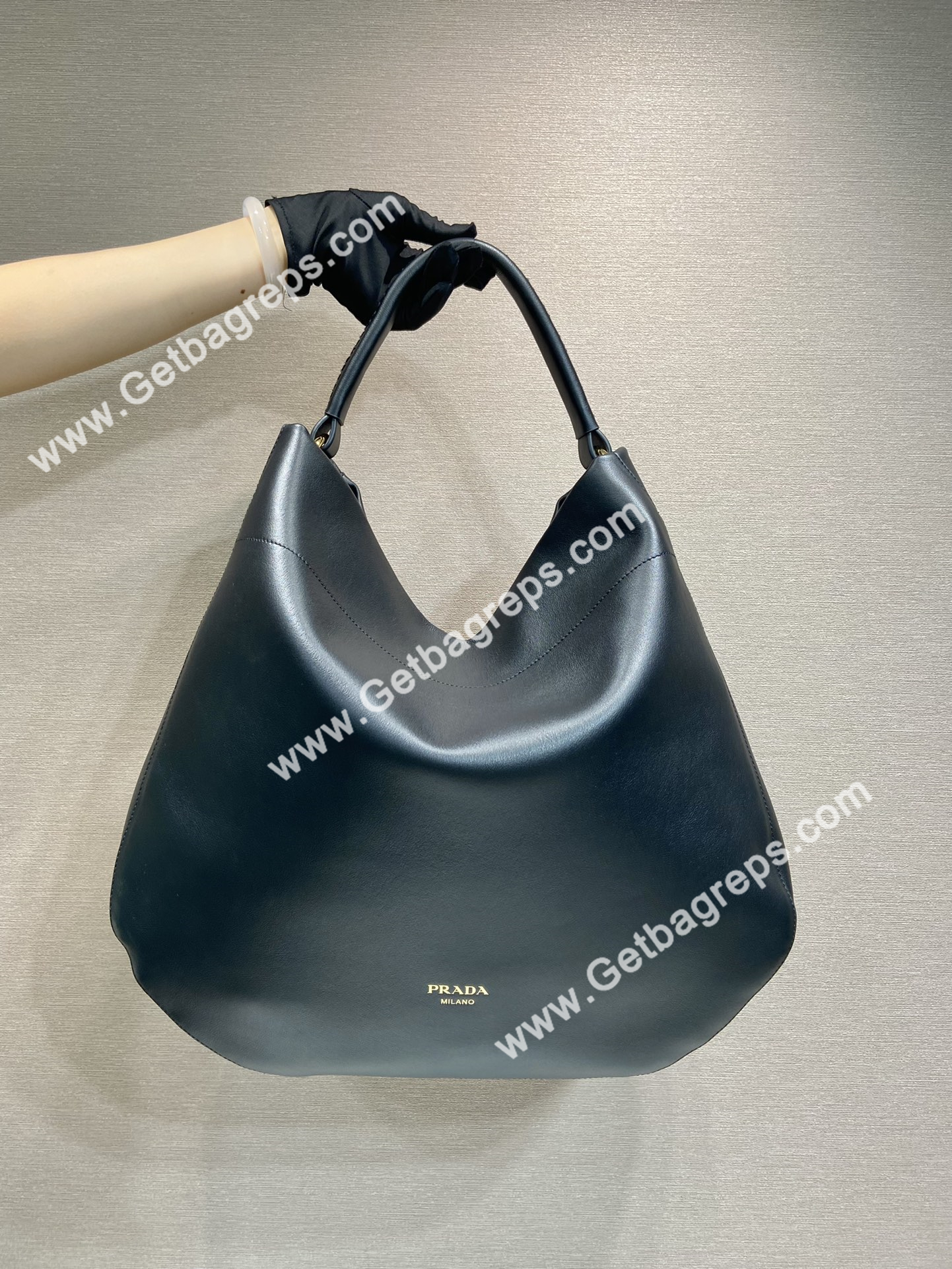 Prada 1BC219 Large Leather Shoulder Bag Black