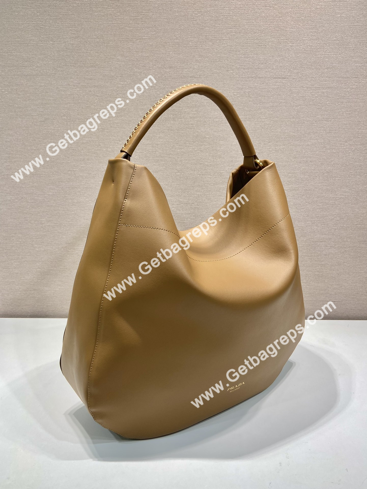 Prada 1BC219 Large Leather Shoulder Bag Caramel