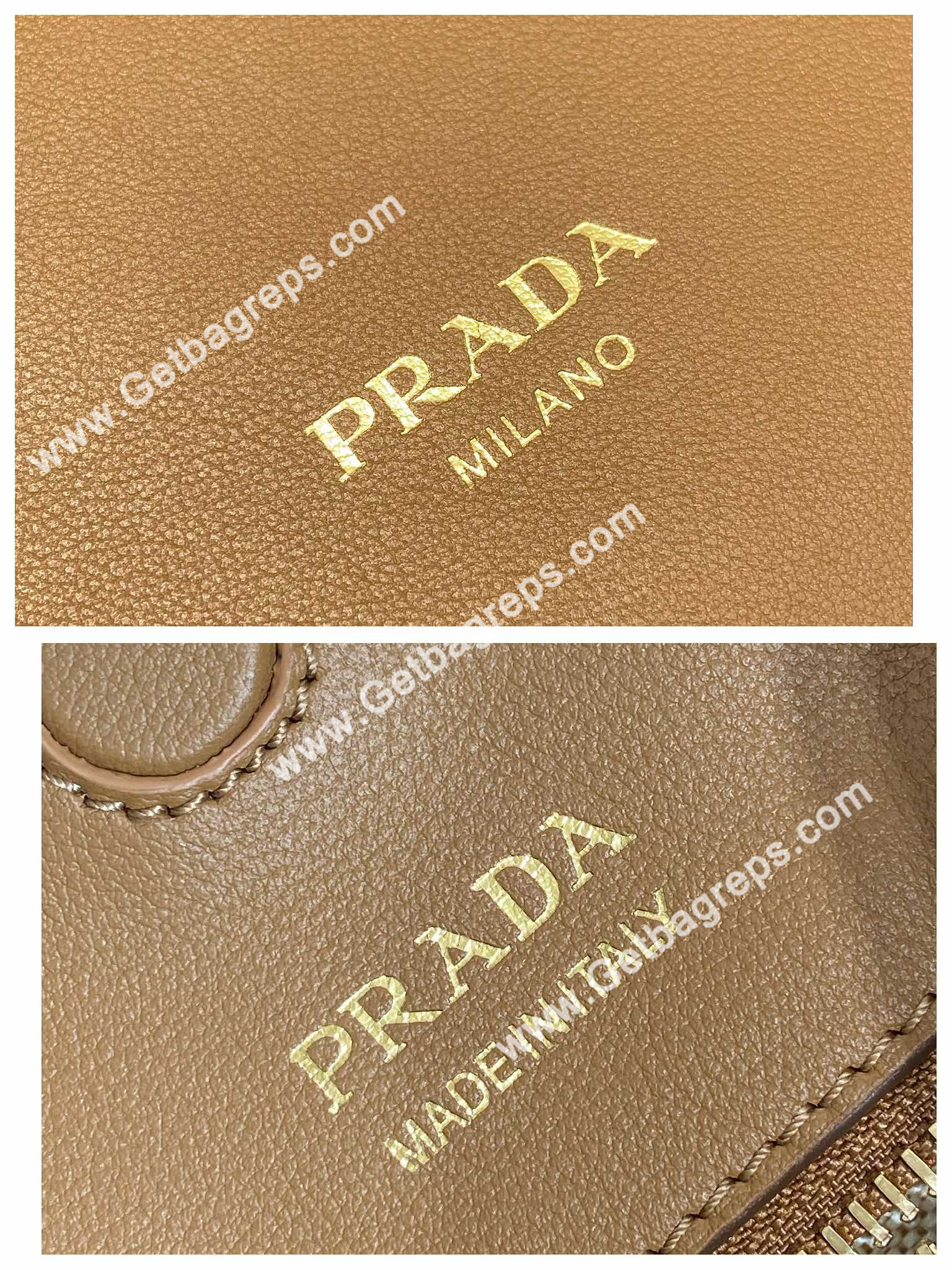 Prada 1BC219 Large Leather Shoulder Bag Caramel