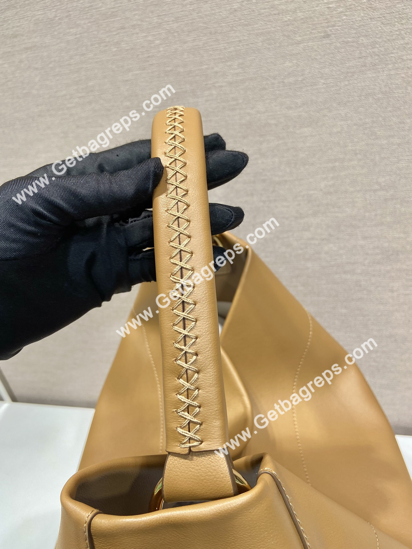 Prada 1BC219 Large Leather Shoulder Bag Caramel