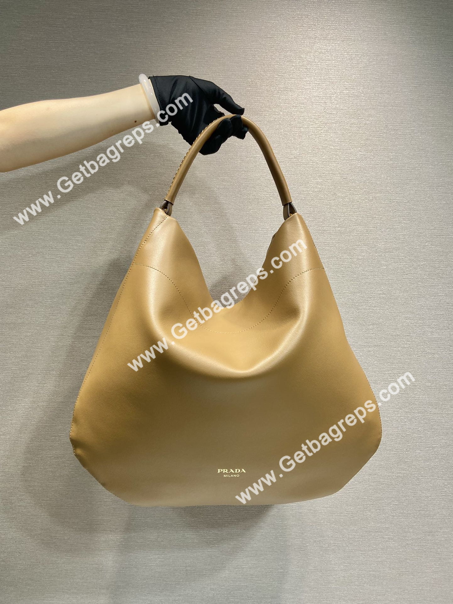 Prada 1BC219 Large Leather Shoulder Bag Caramel