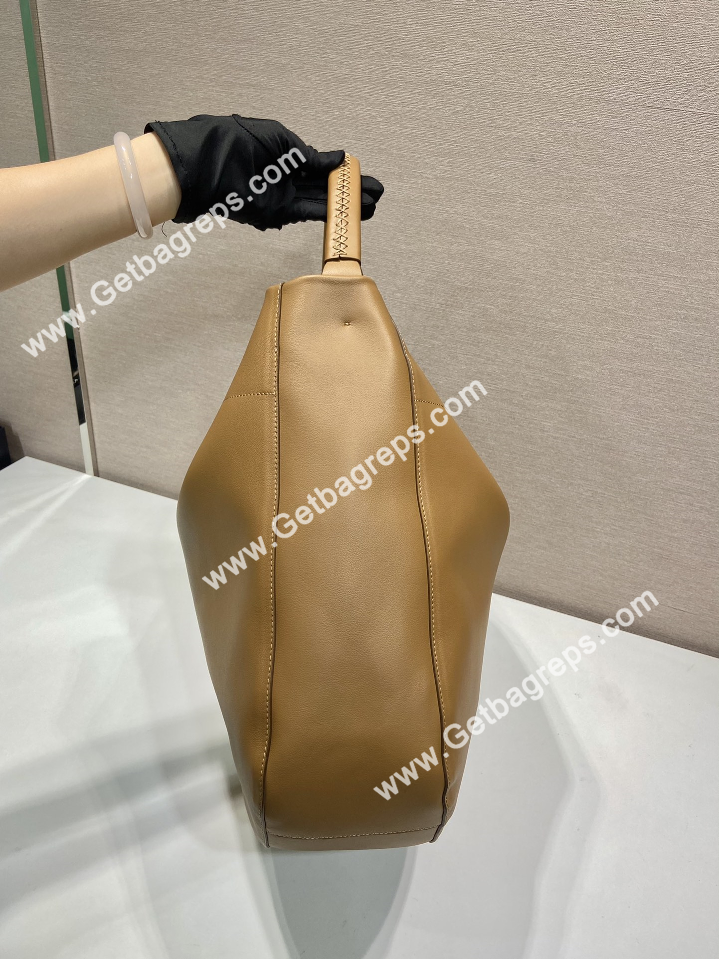 Prada 1BC219 Large Leather Shoulder Bag Caramel