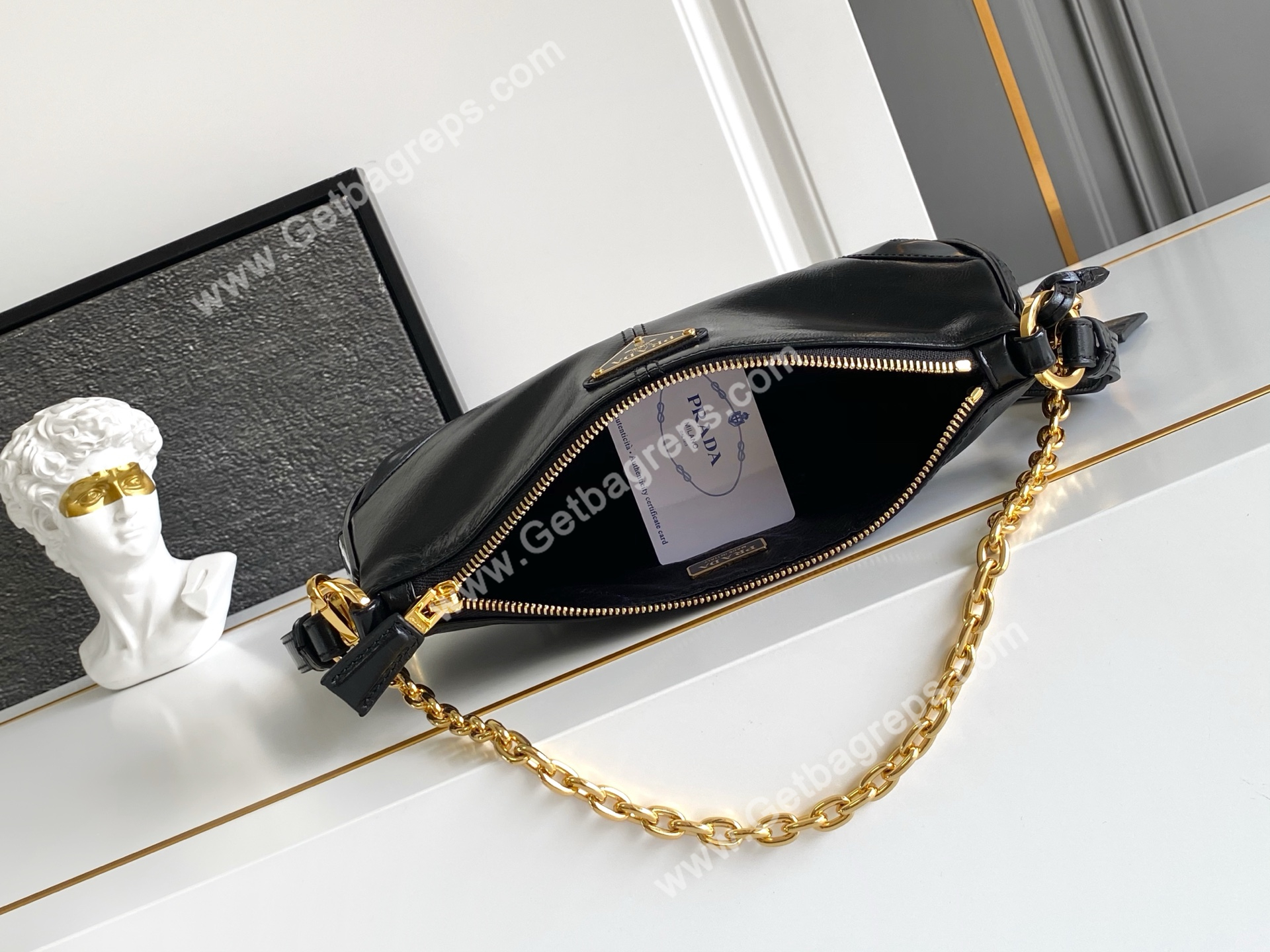 Prada 1BC221Re-Edition 2002 Medium Leather Shoulder Bag Black