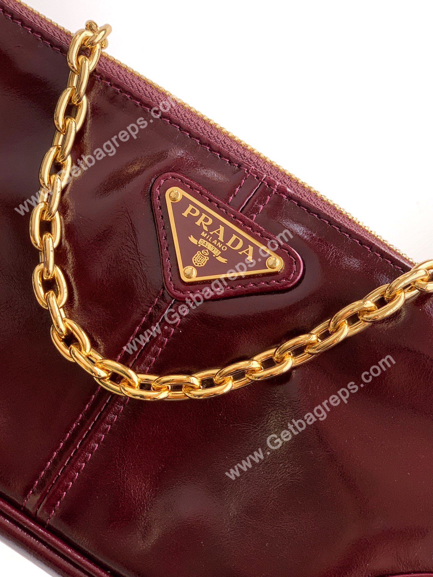 Prada 1BC221Re-Edition 2002 Medium Leather Shoulder Bag Dark Red