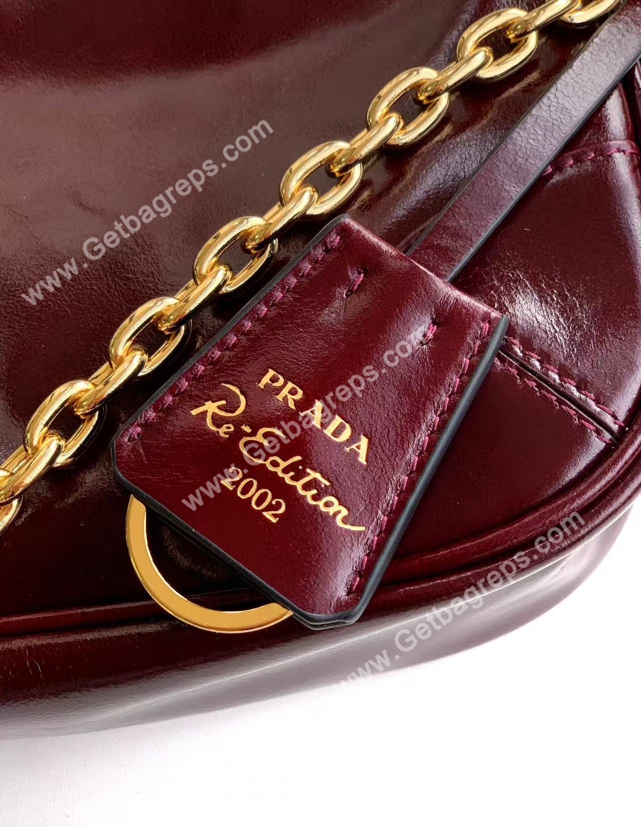 Prada 1BC221Re-Edition 2002 Medium Leather Shoulder Bag Dark Red