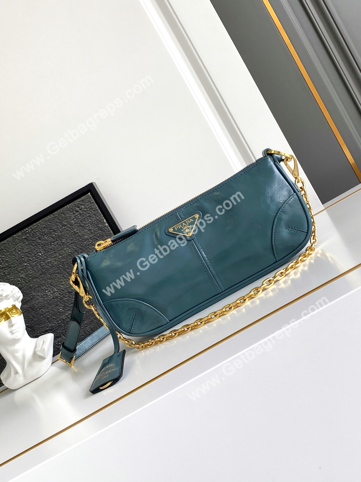 Prada 1BC221Re-Edition 2002 Medium Leather Shoulder Bag Green