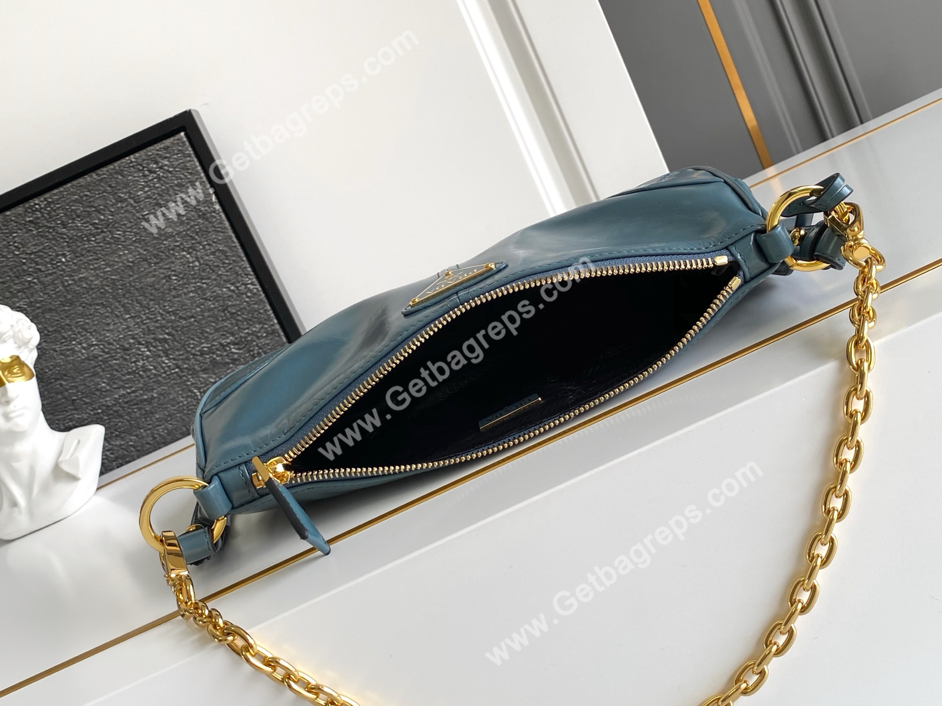 Prada 1BC221Re-Edition 2002 Medium Leather Shoulder Bag Green