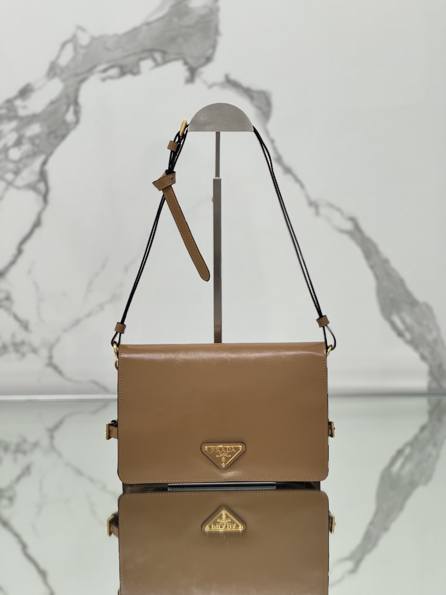 Prada 1BD082 Leather Shoulder Bag Brown