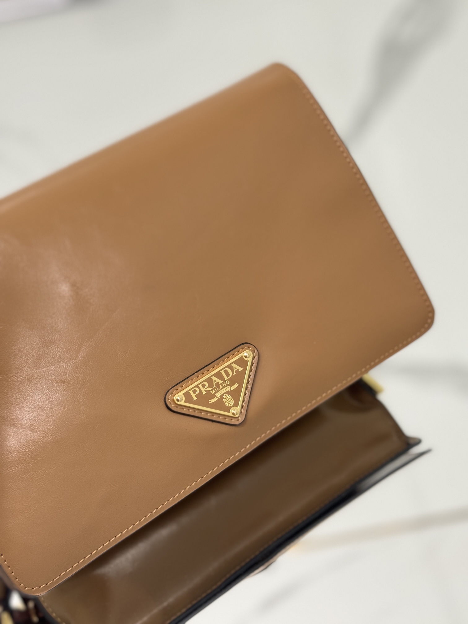 Prada 1BD082 Leather Shoulder Bag Brown