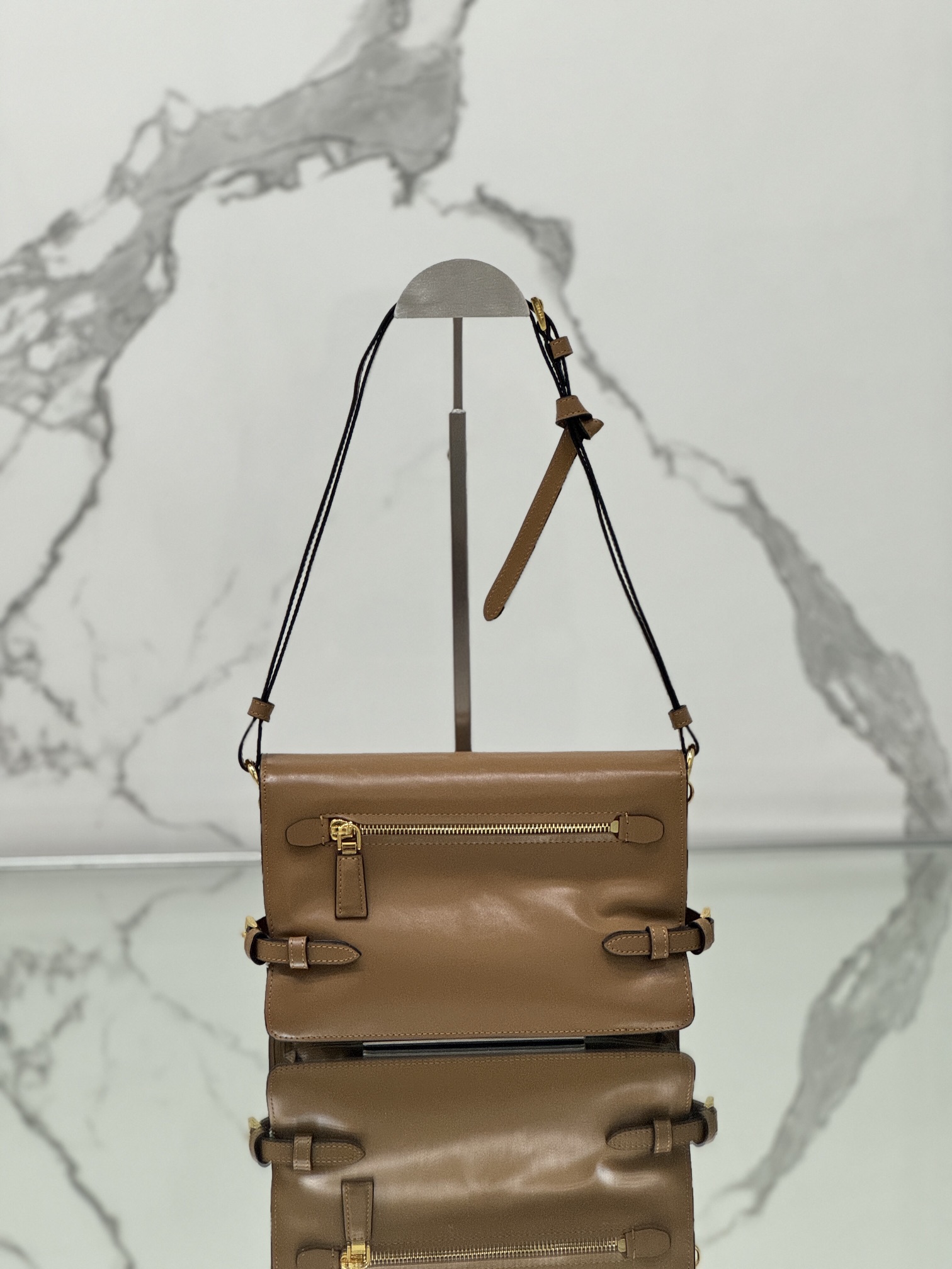 Prada 1BD082 Leather Shoulder Bag Brown