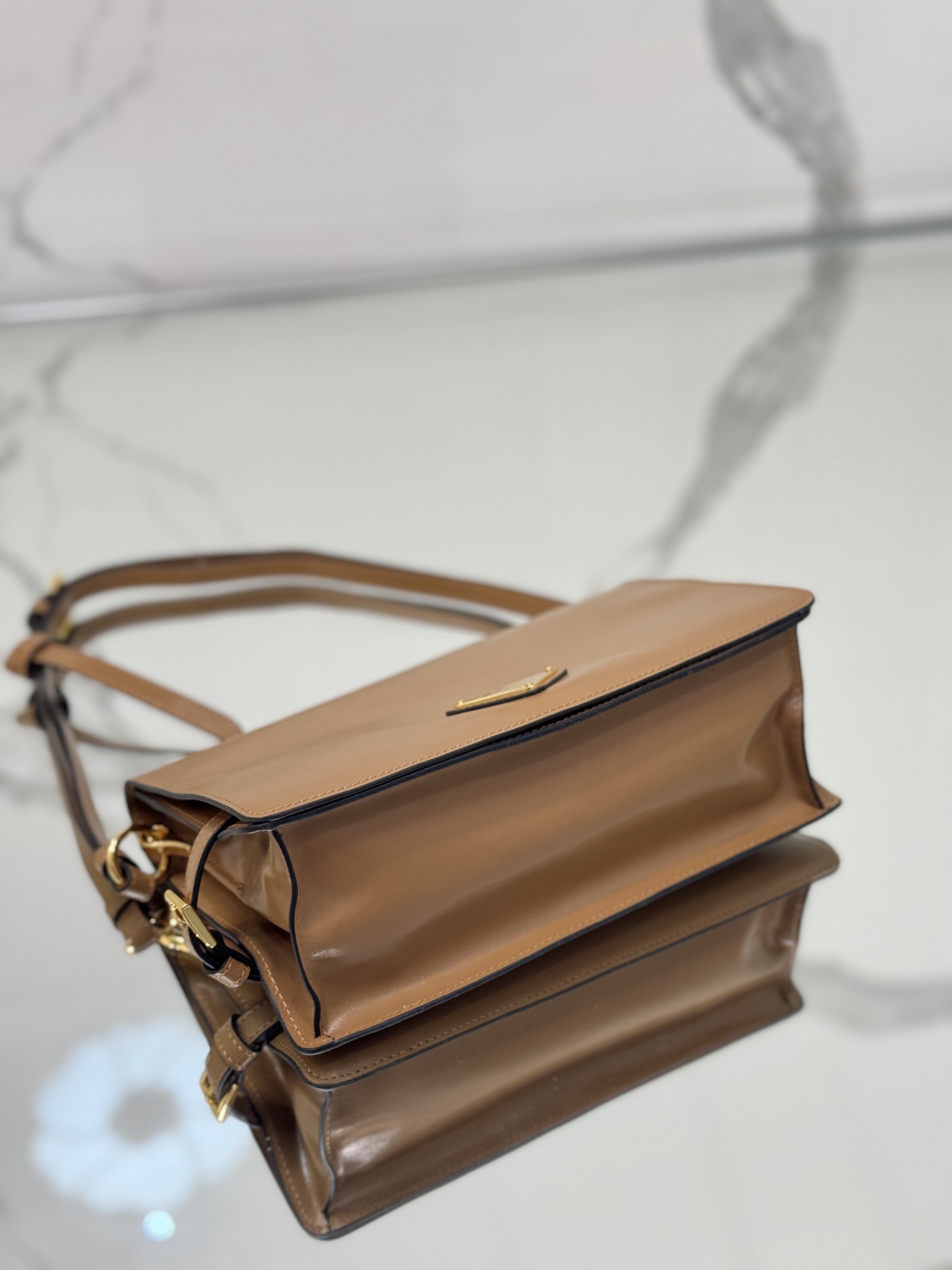 Prada 1BD082 Leather Shoulder Bag Brown