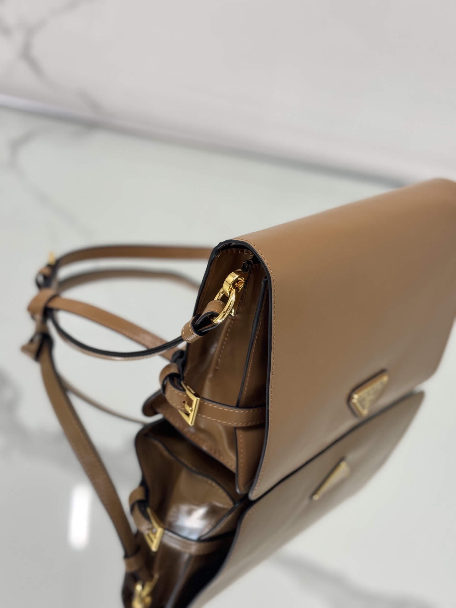 Prada 1BD082 Leather Shoulder Bag Brown