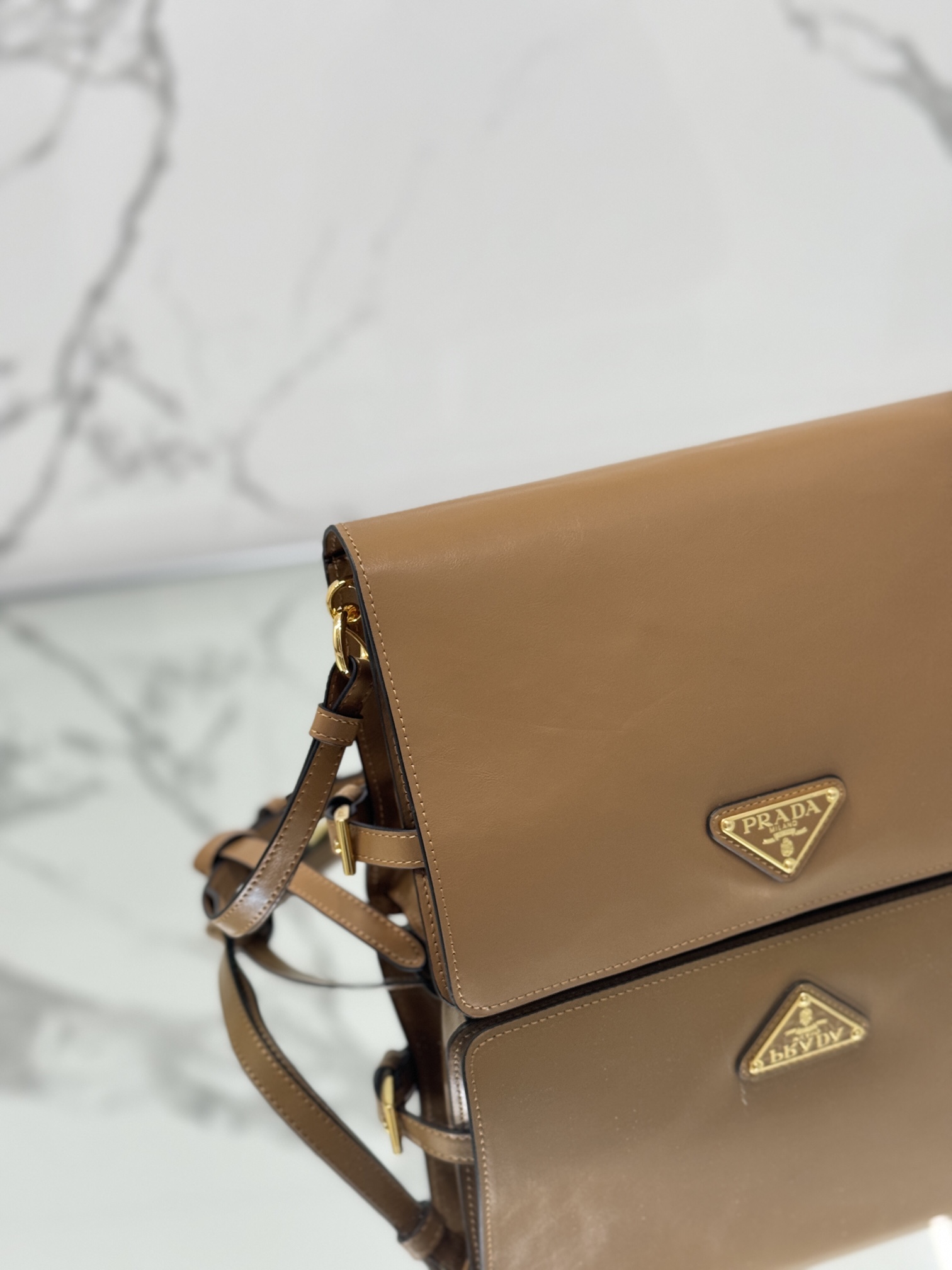 Prada 1BD082 Leather Shoulder Bag Brown