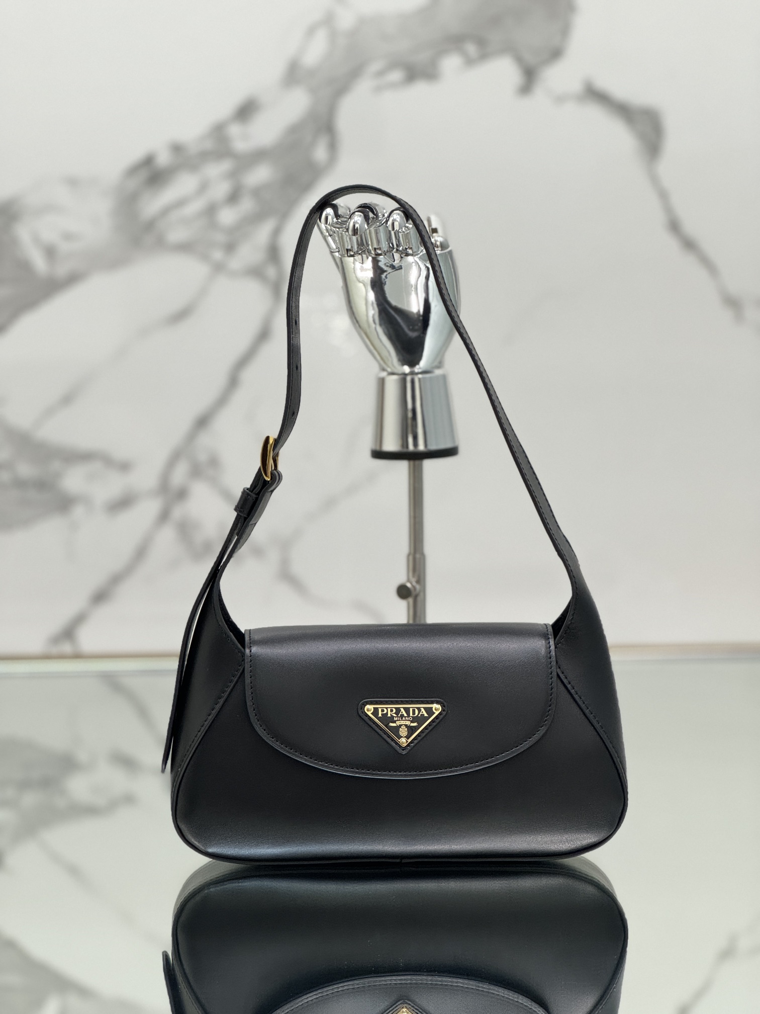 Prada 1BD358 Small Leather Shoulder Bag Black