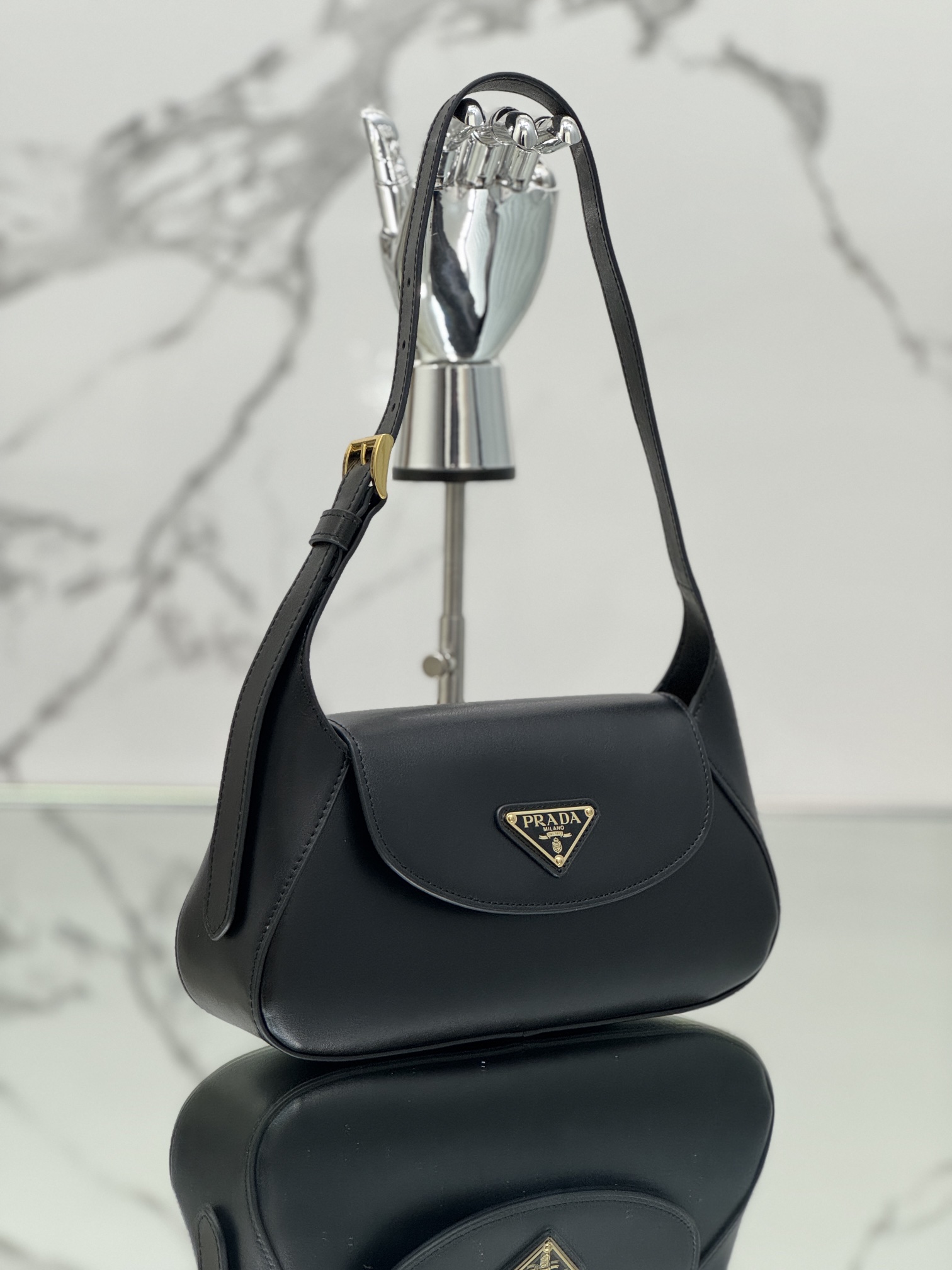 Prada 1BD358 Small Leather Shoulder Bag Black