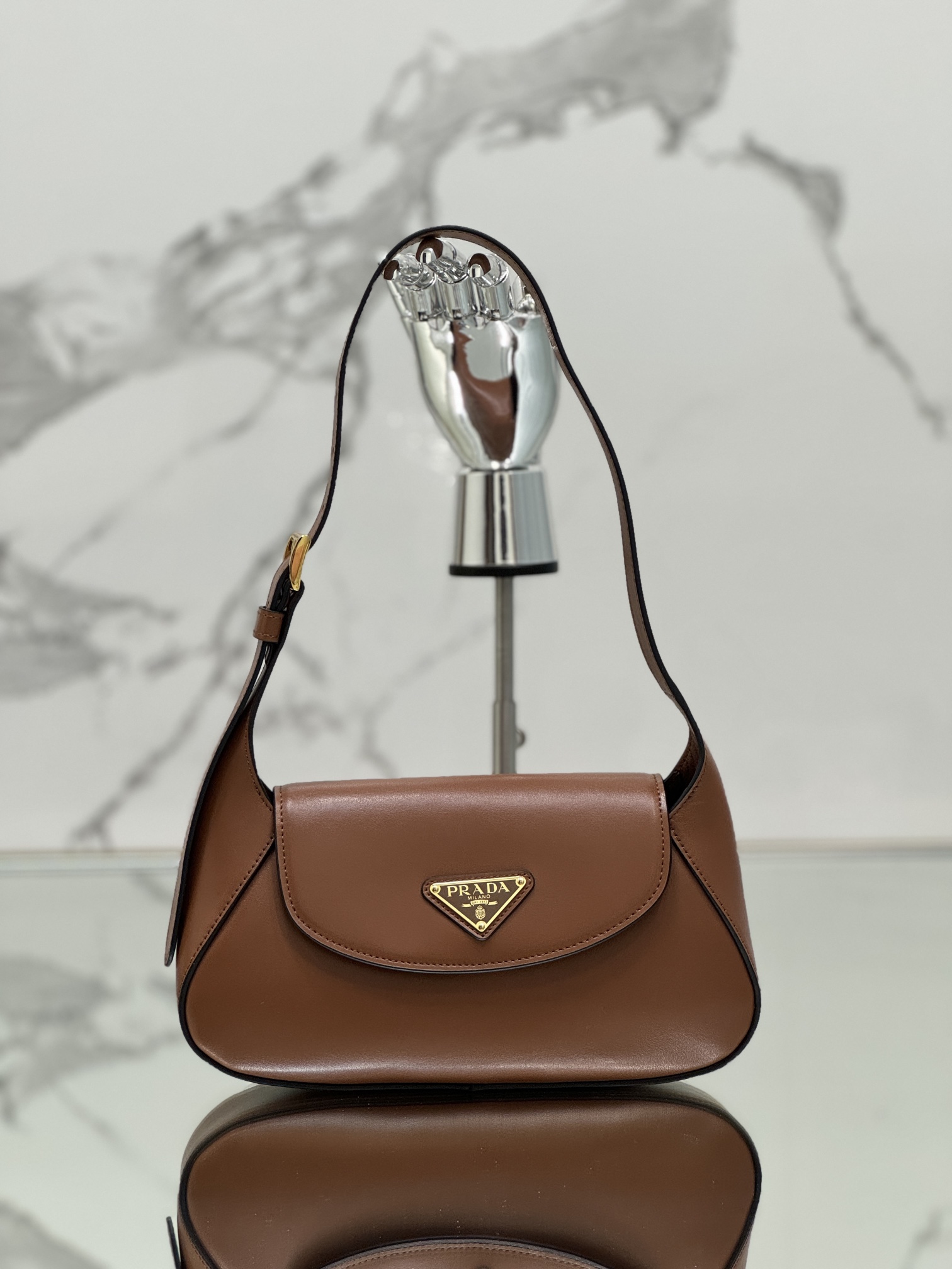 Prada 1BD358 Small Leather Shoulder Bag Brown