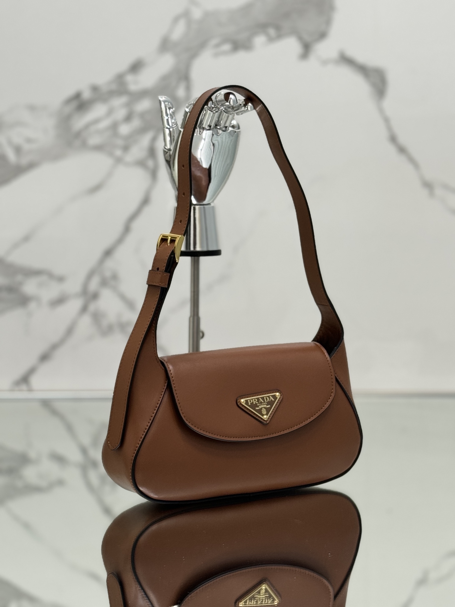 Prada 1BD358 Small Leather Shoulder Bag Brown