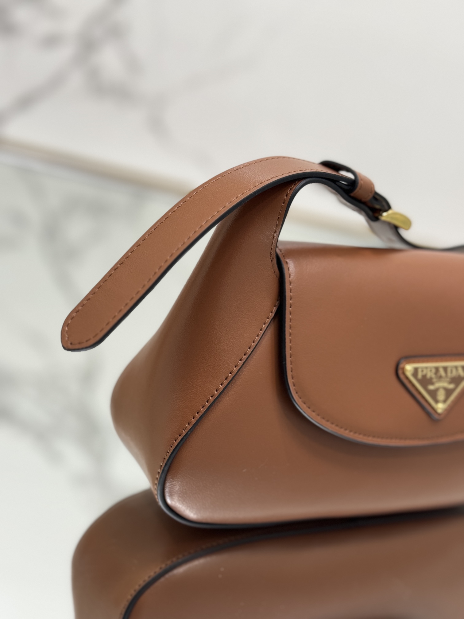 Prada 1BD358 Small Leather Shoulder Bag Brown