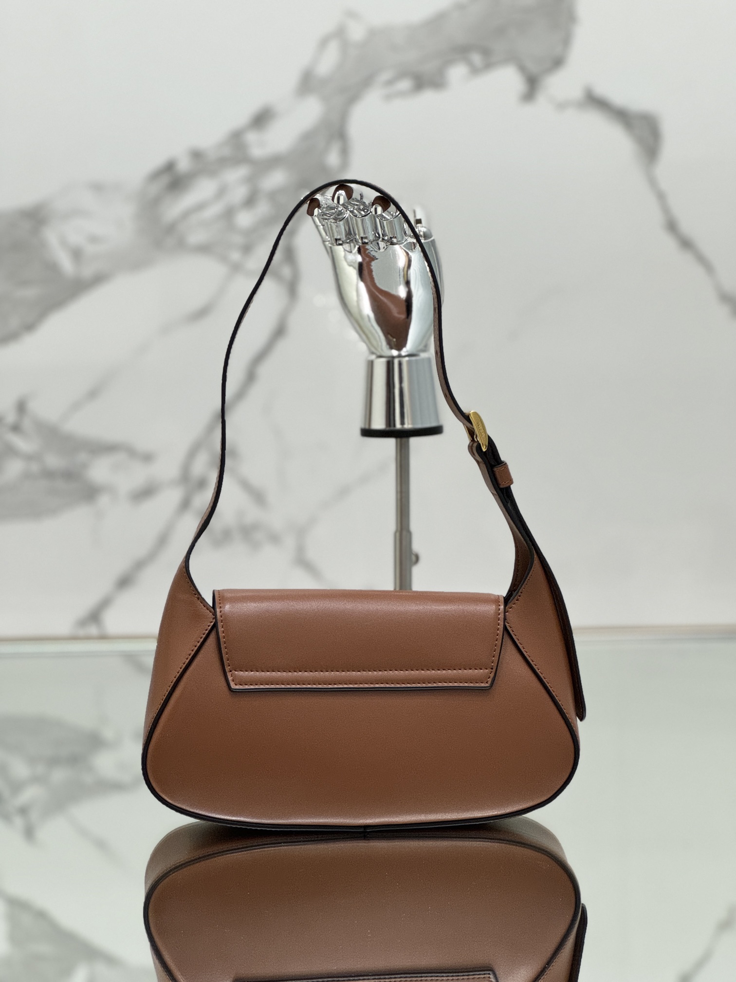 Prada 1BD358 Small Leather Shoulder Bag Brown