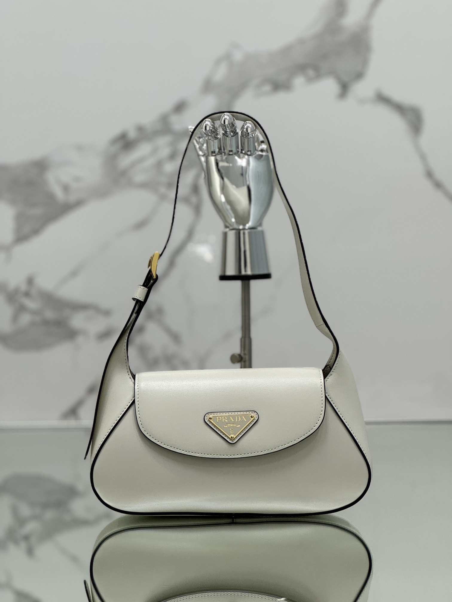 Prada 1BD358 Small Leather Shoulder Bag White