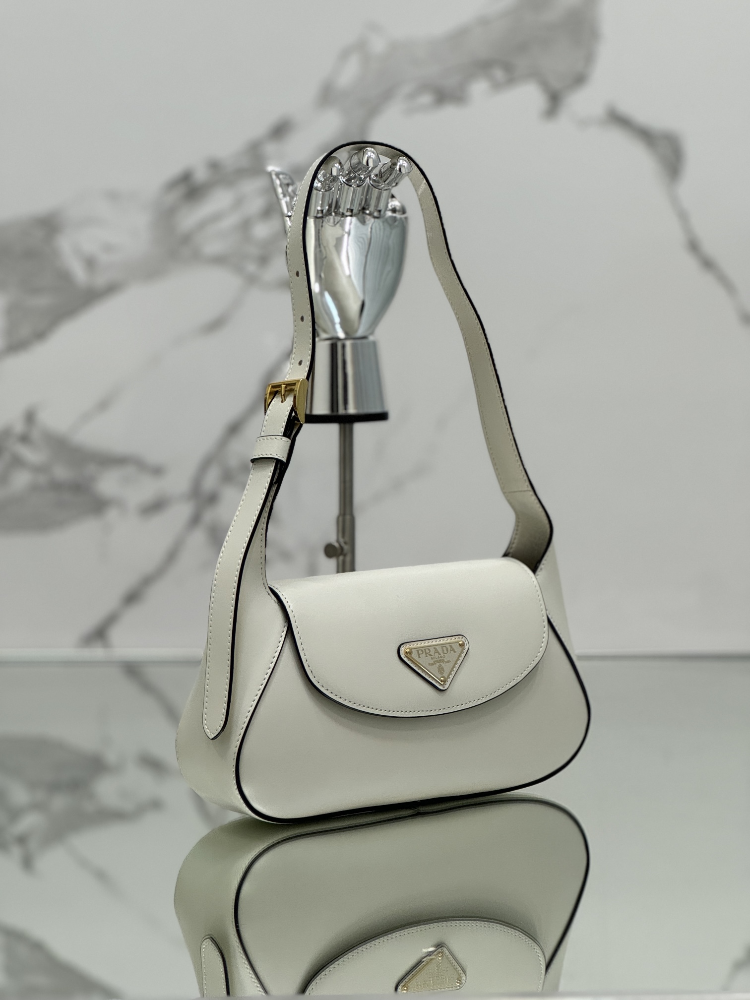 Prada 1BD358 Small Leather Shoulder Bag White