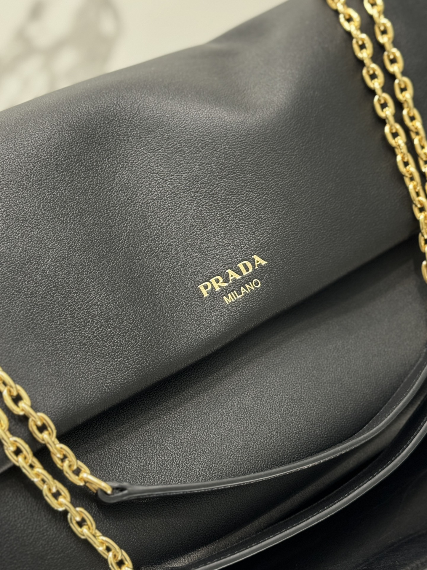 Prada 1BD368 Large Leather Shoulder Bag Black