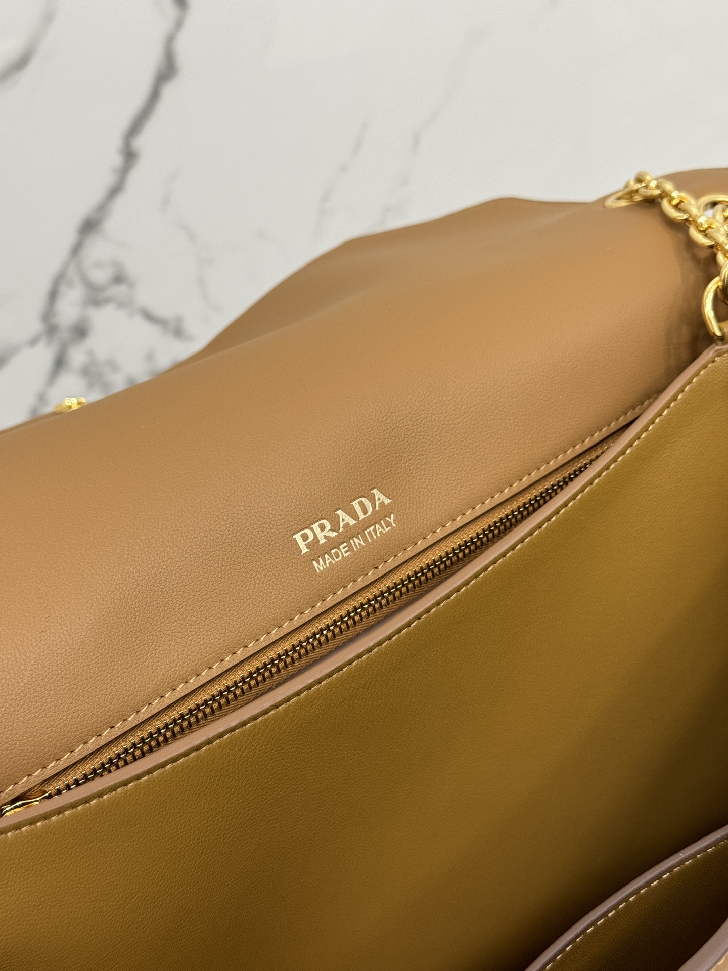 Prada 1BD368 Large Leather Shoulder Bag Brown