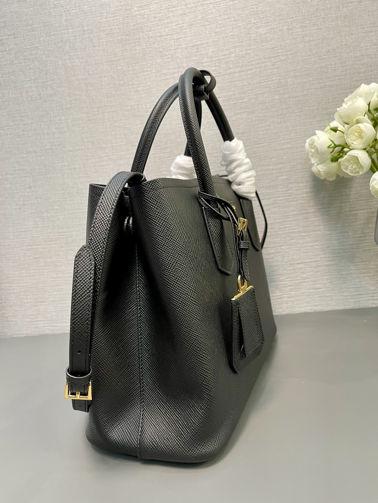 Prada 1BG2775 Medium Saffiano Leather Double Bag Black